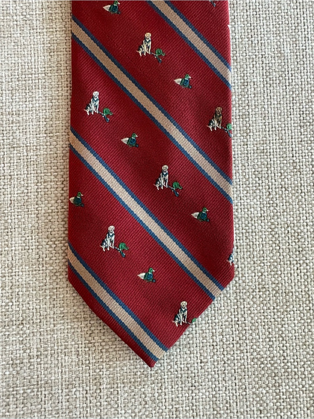 Kenneth Gordon Hunting Dog Duck Tie Burgundy Silk Blend England USA